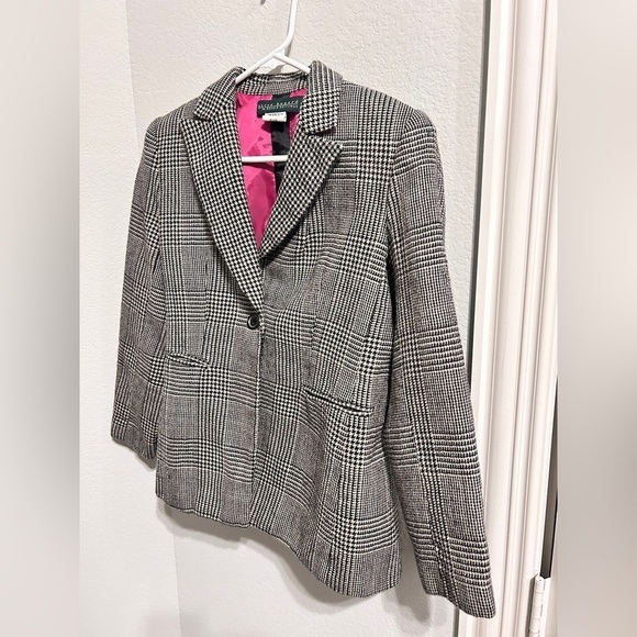 HARVE Bernard 100% wool houndstooth tweedWomen blazer, sz 4, vintage 80s style - Picture 4 of 6